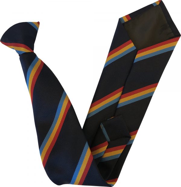 Navy Blue with Sky, Gold and Red Stripes Clip On Tie