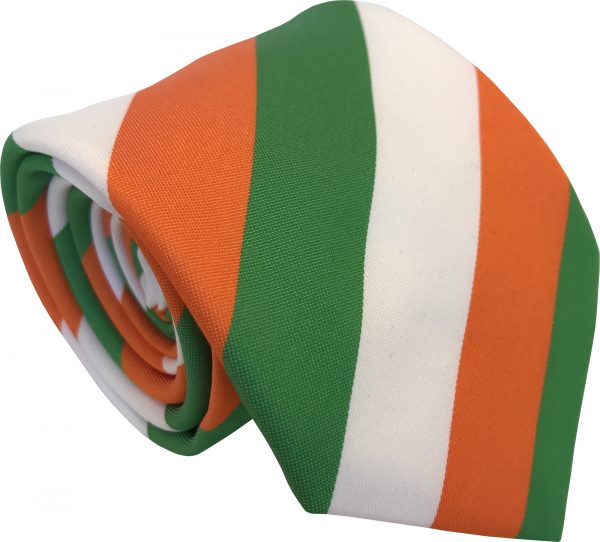 Green Orange and White Irish Flag Striped Mens Tie