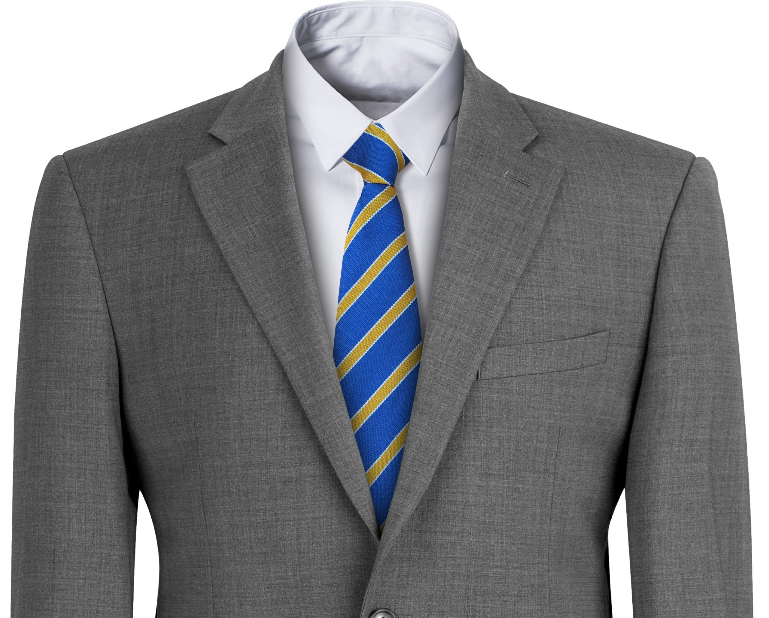 Royal Blue with Yellow Stripes Bordered with White Mens Clip On Tie