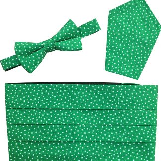 Christmas Green Stars and Snow Cummerbund Bow Tie Set