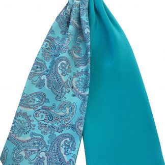 Mens Paisley Satin Self-Tie Ascot Cravats - Baby Blue and Kingfisher
