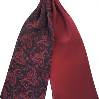Mens Paisley Satin Self-Tie Ascot Cravats - Black and Burgundy