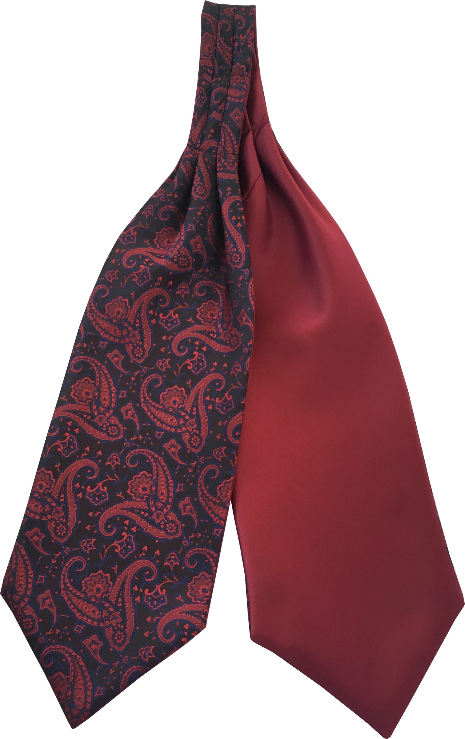 Mens Paisley Satin Self-Tie Ascot Cravats - Black and Burgundy
