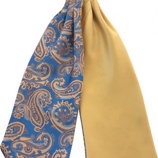 Mens Paisley Satin Self-Tie Ascot Cravats - Blue and Gold