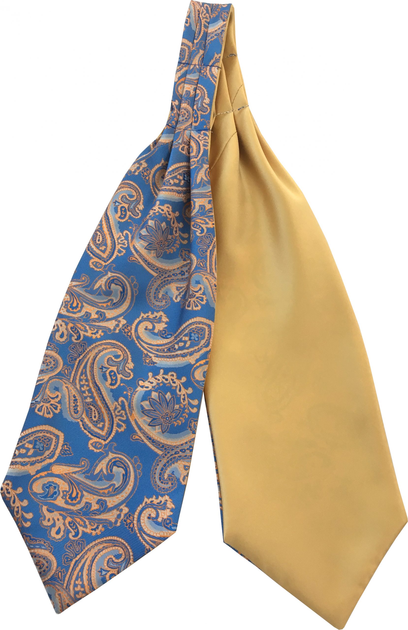 Mens Paisley Satin Self-Tie Ascot Cravats - Blue and Gold