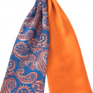Mens Paisley Satin Self-Tie Ascot Cravats - Mid-blue and Orange
