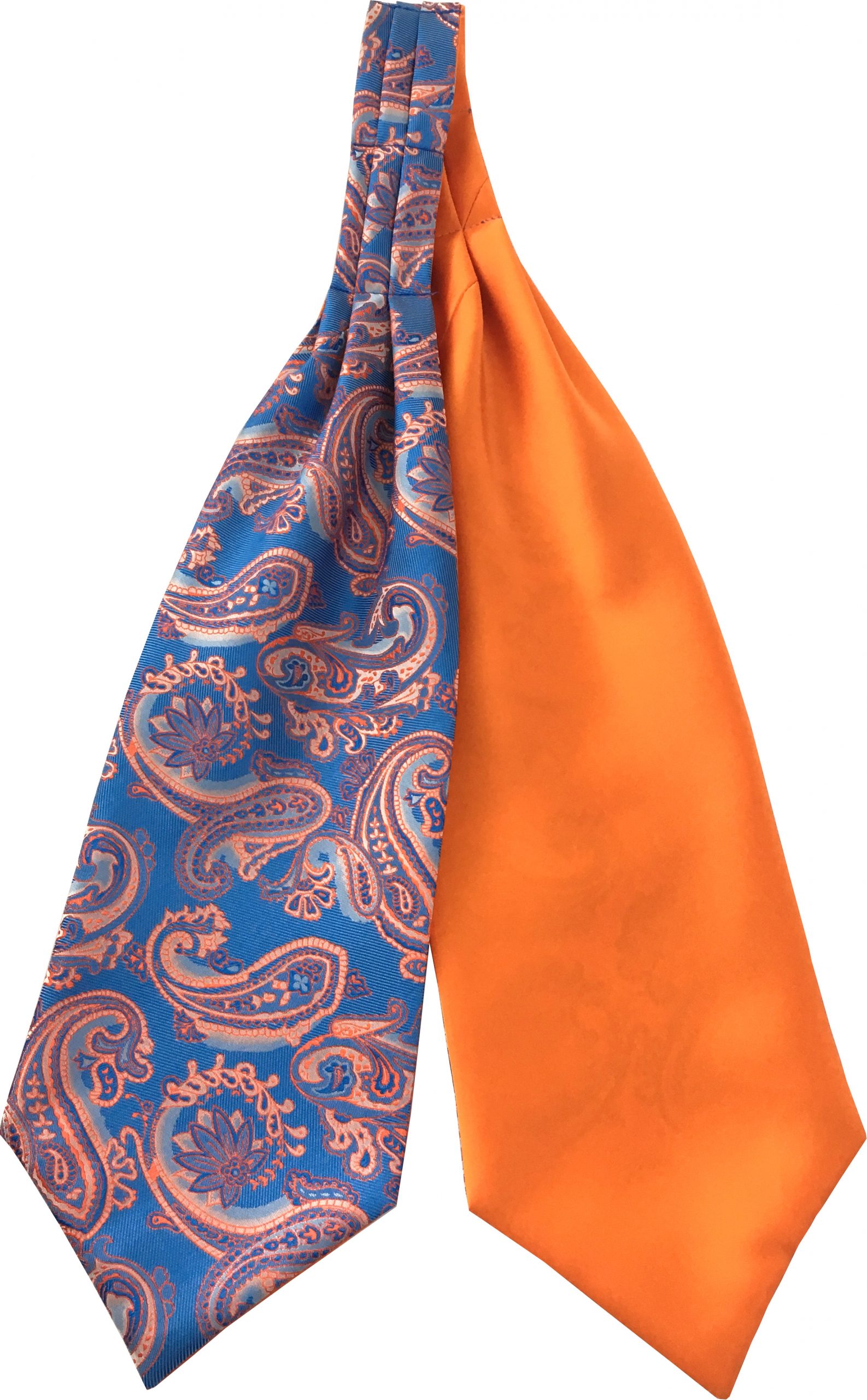 Mens Paisley Satin Self-Tie Ascot Cravats - Mid-blue and Orange
