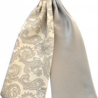 Mens Paisley Satin Self-Tie Ascot Cravats - Cream and Silver