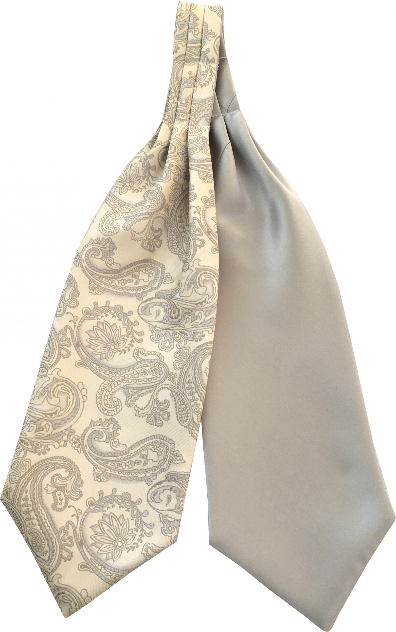 Mens Paisley Satin Self-Tie Ascot Cravats - Cream and Silver