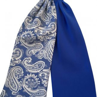 Mens Paisley Satin Self-Tie Ascot Cravats - Navy and Royal Blue