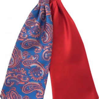 Mens Paisley Satin Self-Tie Ascot Cravats - Mid-blue and Red