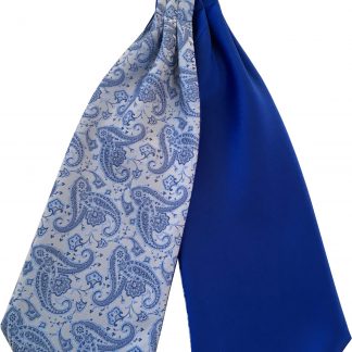 Mens Paisley Satin Self-Tie Ascot Cravats - Blue and Royal