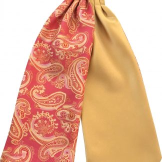 Mens Paisley Satin Self-Tie Ascot Cravats - Red and Gold