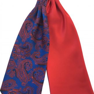 Mens Paisley Satin Self-Tie Ascot Cravats - Royal Blue and Red