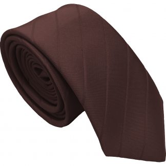Plain Brown Shadow Stripe Satin Skinny Tie