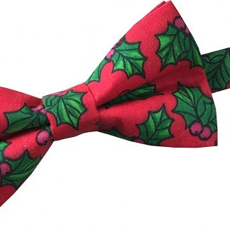 Chistmas Red Bold Holly Bow Tie 100% Cotton