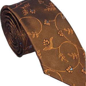 Copper coloured Silk Skinny Tie with Floral Design