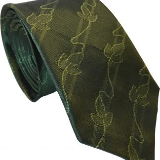 Skinny Olive Ivy Leaf Paterned Neck Tie