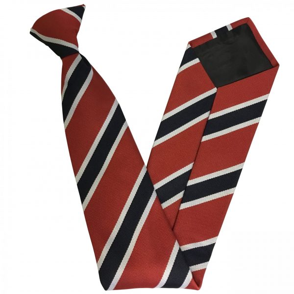 Red Clip On Tie wit hBroad Black Stripes with Narrow White