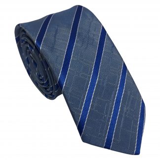 Men's Skinny Neck Tie (Electric Blue Stripe)