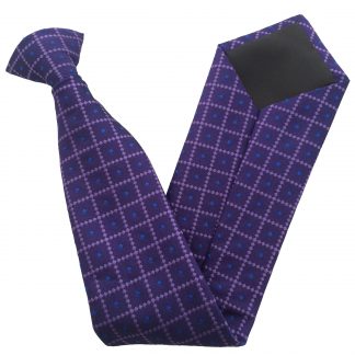 Purple Clip On Tie with Lilac Diamond Check with Royal Blue