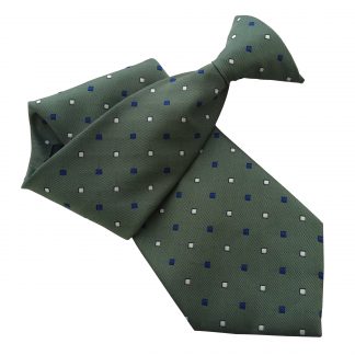 Green Clip On Tie with Royal Blue and White Diamond Pattern