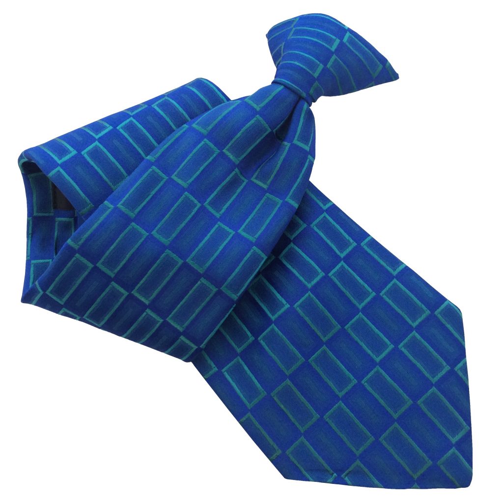 Men’s Clip On Tie Royal Blue with Green Rectangle Wrexham Club Ties Ltd