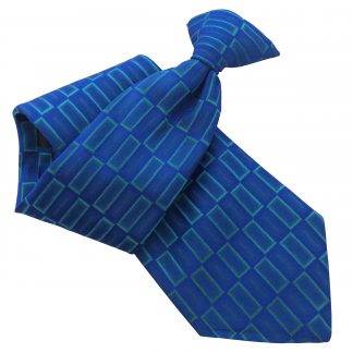 Men's Clip On Tie Royal Blue with Green Rectangle