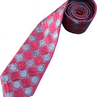 Men's 100% Ruched Silk Tie in Red & Grey Harlequin Check