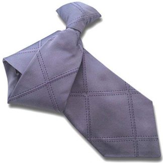 Men's 100% Silk Clip On Neck Tie (Metallic Purple Check)