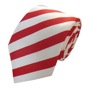 Men's 100% Silk Red and Cream Striped Tie