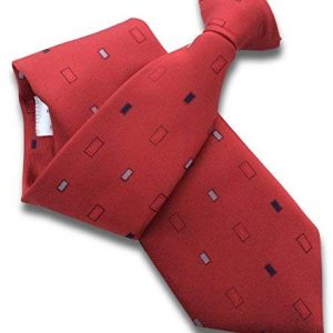 Red Clip On Tie with Rectangles Pattern