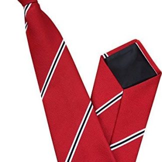 Men's Clip On Tie - Red with Black & White Stripes