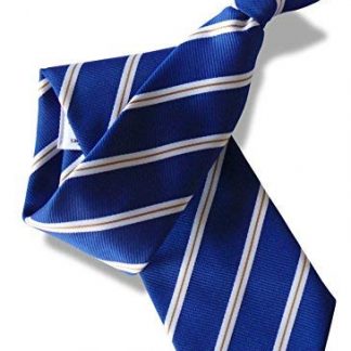 Men's Clip-On Tie in Royal Blue with White & Gold Stripe