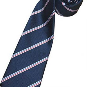 Men's 100% Silk Neck Tie (Navy with White, Red and Blue Stripe)