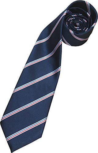 Men’s 100% Silk Neck Tie (Navy with White, Red and Blue Stripe ...