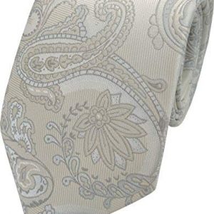 Mens Paisley Woven Neck Tie (Cream and Silver)