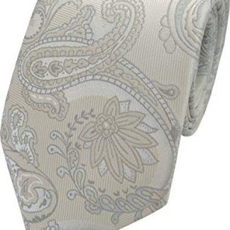 Mens Paisley Woven Neck Tie (Cream and Silver)