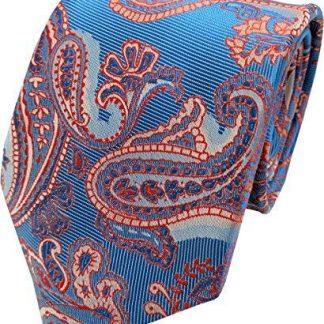 Mens Paisley Woven Neck Tie (Mid Blue and Orange)