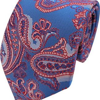 Mens Paisley Woven Neck Tie (Mid Blue and Red)