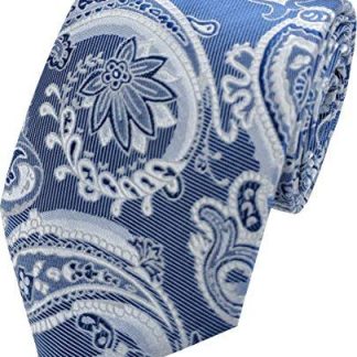 Mens Paisley Woven Neck Tie (Navy and Silver)