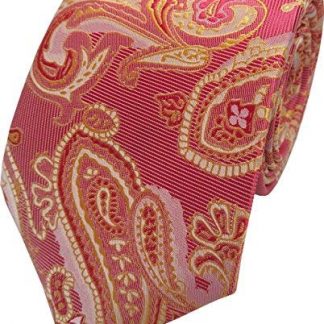Mens Paisley Woven Neck Tie (Red and Gold)