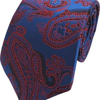 Mens Paisley Woven Neck Tie (Royal Blue and Red)