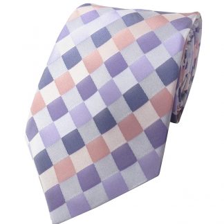 Harlequin Check Mens Tie Purple Pink White Woven Tie