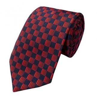 Men's Red & Navy Check Neck Tie