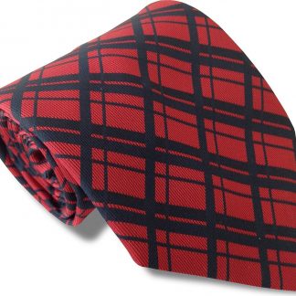 Men's Red Neck Tie With Navy Check