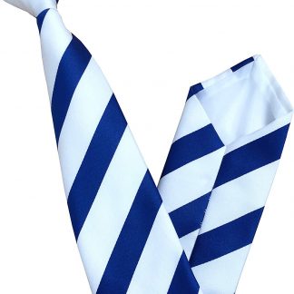 Men's Royal Blue & Super White Striped Clip On Neck Tie