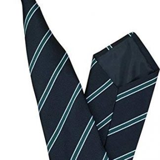 Men's Striped Clip On Tie (Black with Bottle Green & White Stripes)