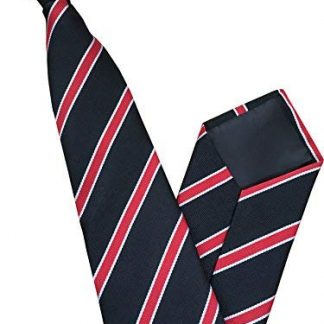 Men's Striped Clip On Tie (Black with Red & White Stripes)
