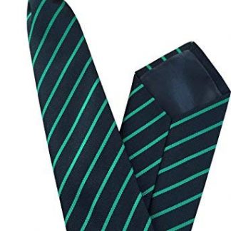 Men's Striped Clip On Tie (Black with Thin Green Stripe)